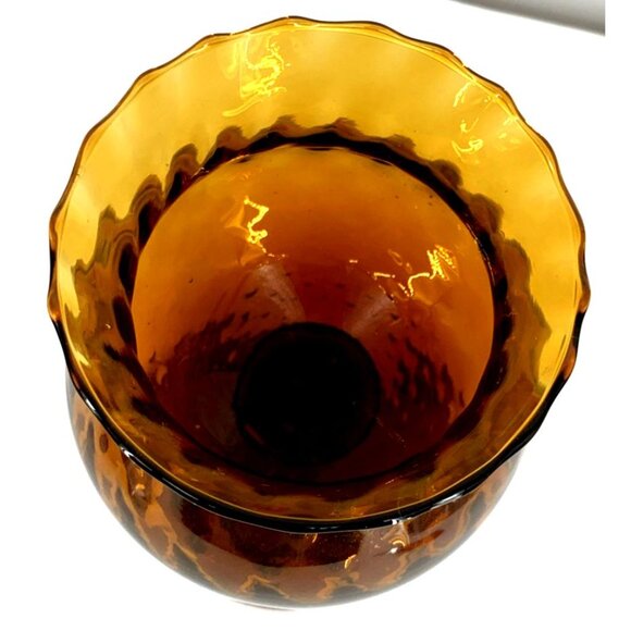 Empoli Candleholder Art Glass Optic Ribbed Twisted Stem Amber Italy 11.75" Tall - Picture 7 of 9